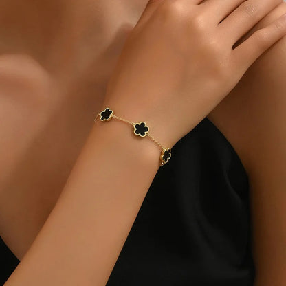 La Bonita 18k Gold Plated Four Leaf Clover Bracelet - Black