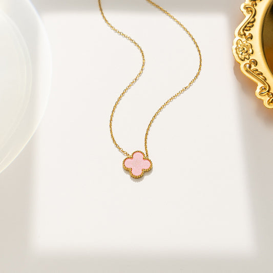 La Bonita 18k Gold Plated Four Leaf Clover Necklace - PINK