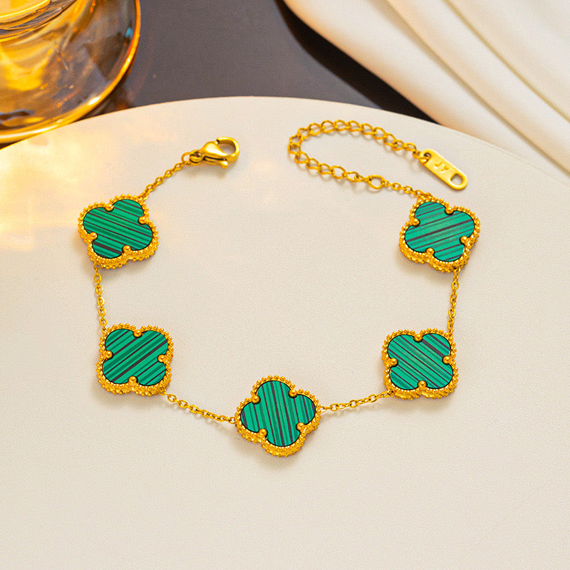 La Bonita 18k Gold Plated Four Leaf Clover Bracelet - Green