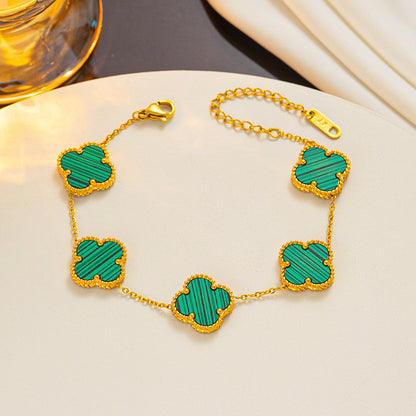 La Bonita 18k Gold Plated Four Leaf Clover Bracelet - Green