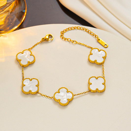 La Bonita 18k Gold Plated Four Leaf Clover Bracelet - White