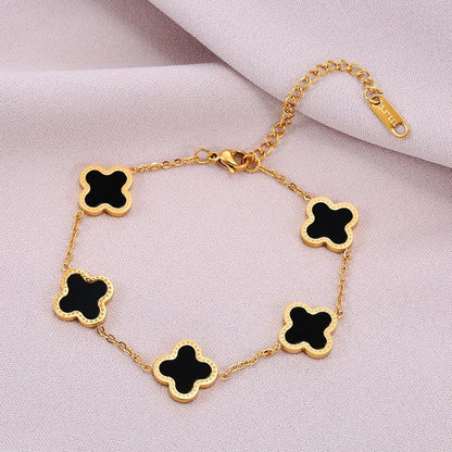 La Bonita 18k Gold Plated Four Leaf Clover Bracelet - Black