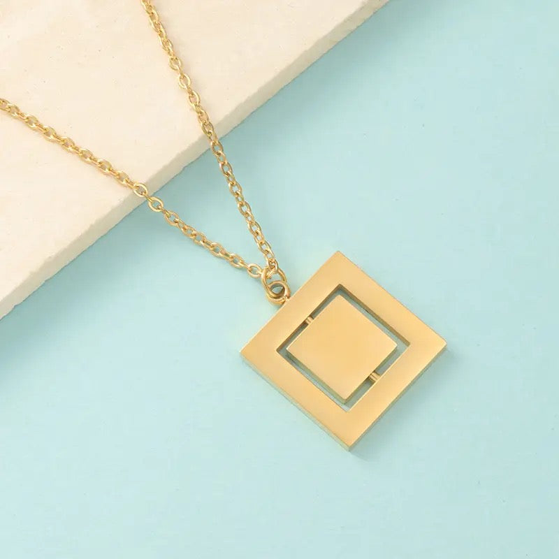 Personalised Rotatable Rectangle Glossy Pendant Necklace