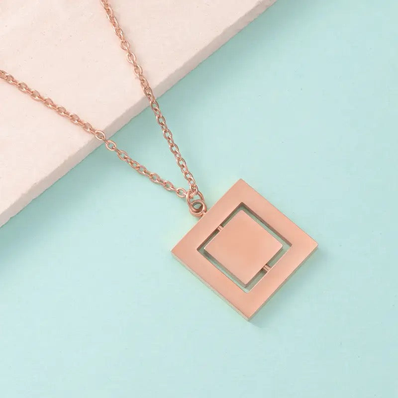 Personalised Rotatable Rectangle Glossy Pendant Necklace