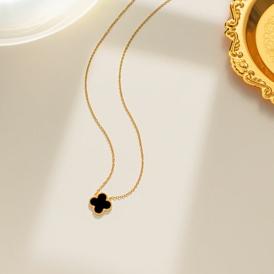 La Bonita 18k Gold Plated Four Leaf Clover Necklace - BLACK