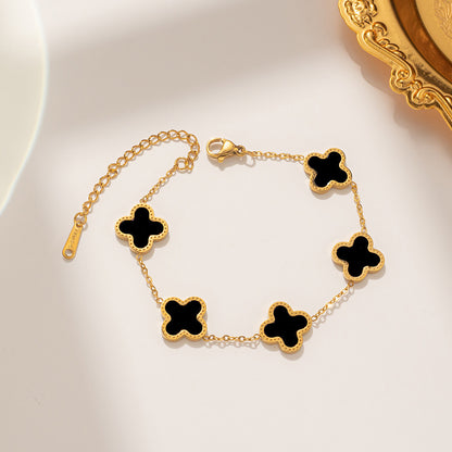 La Bonita 18k Gold Plated Four Leaf Clover Bracelet - Black