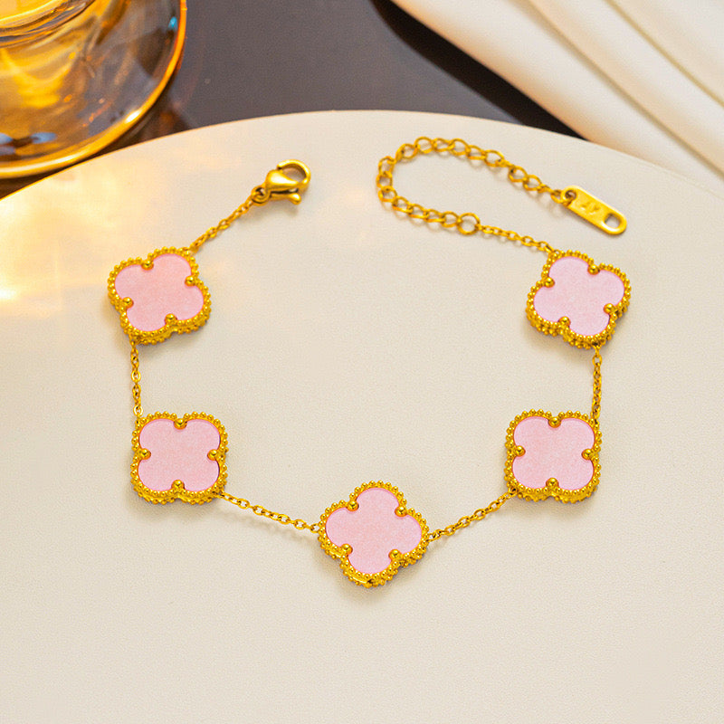 La Bonita 18k Gold Plated Four Leaf Clover Bracelet - Pink